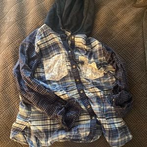 American Eagle Flannel Sweater with Hood